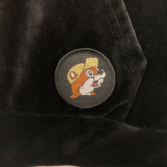 Buc-ees Black Velour Hooded Jacket Women's Large Full Zip Leopard Print Logo - Picture 3 of 7